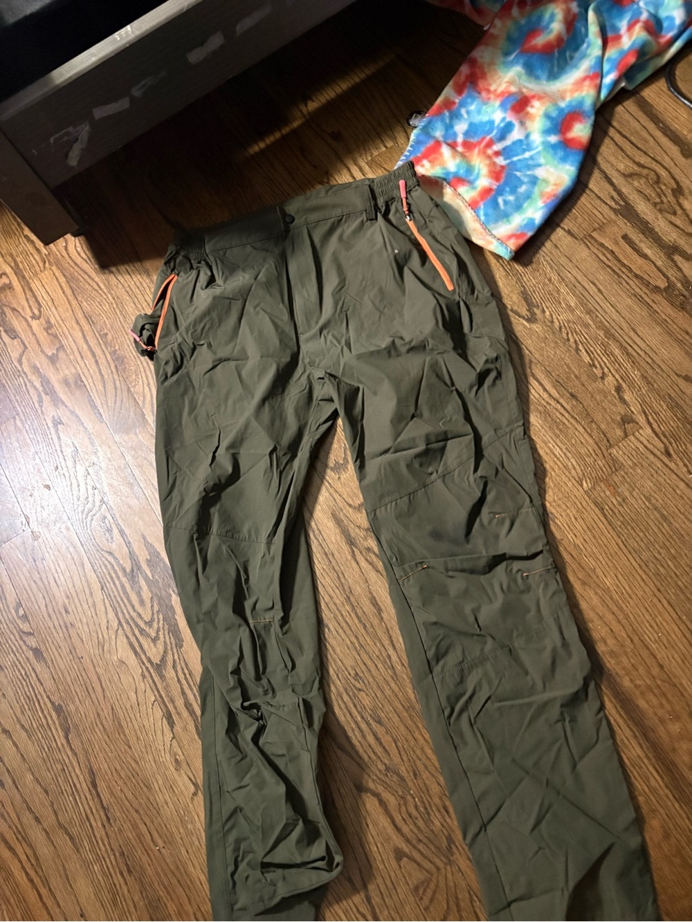 Men's Olive Cargo Pants with Orange Zip Accents
